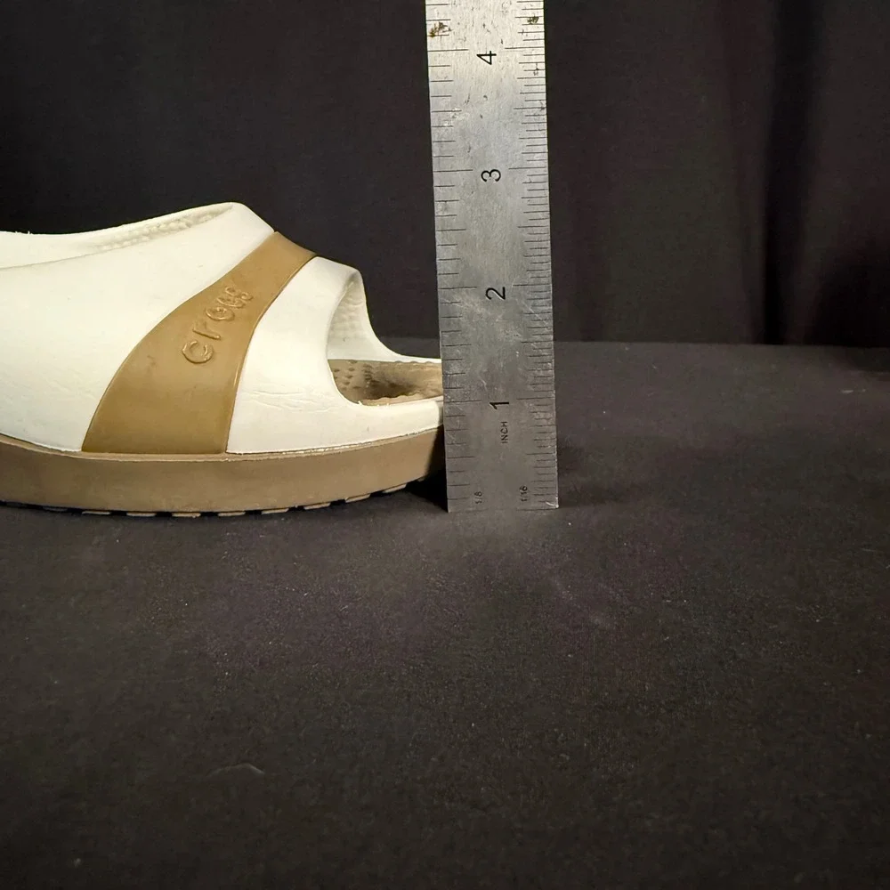 Crocs Sassari Wedge Slide Sandals Slip On Mules Heels White Tan Khaki Womens 10